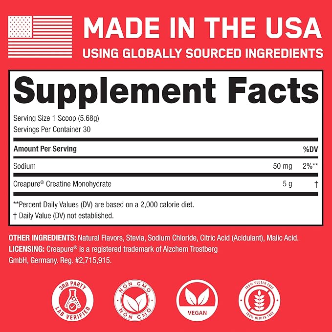SteelFit Creapure Pure Creatine Monohydrate Powder for Men & Women, Watermelon - Flavored Creatine Gym Workout Supplements for Lean Muscle Gain, Brain Health & Strength Building - 30 Servings