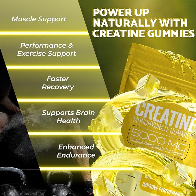 Creatine Gummies 5000mg, 30 Servings Creatine Monohydrate Gummies - Third-Party Tested Creatine for Women, Pineapple Flavor Creatine for Men, Muscle Growth, Strength, and Recovery - Pack of 1