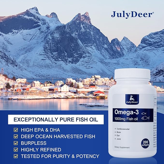 2 Bottles of Omega 3 Fish Oil Concentrate Supplement 1000 mg, with EPA and DHA, Support Heart, Joint, Brain, and Eye Health, 400 Softgels
