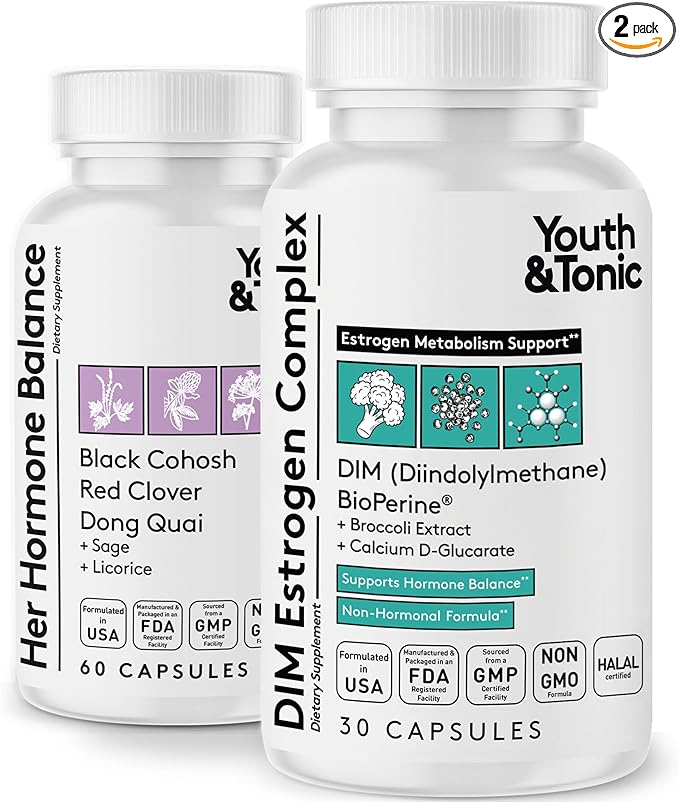 Youth & Tonic DIM Supplement for Women – Estrogen Metabolism & Hormonal Support – Menopause, Perimenopause & Premenopausal Bundle, 90 Capsules