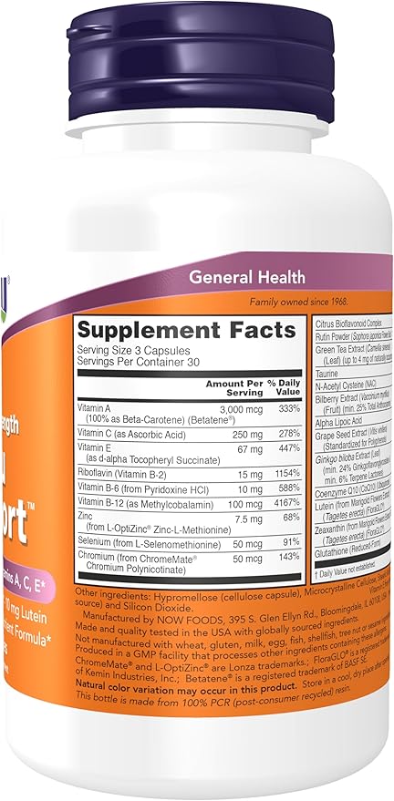 NOW Supplements, Ocu Support™with FloraGLO® Lutein, plus Vitamins A, C and E, 90 Veg Capsules