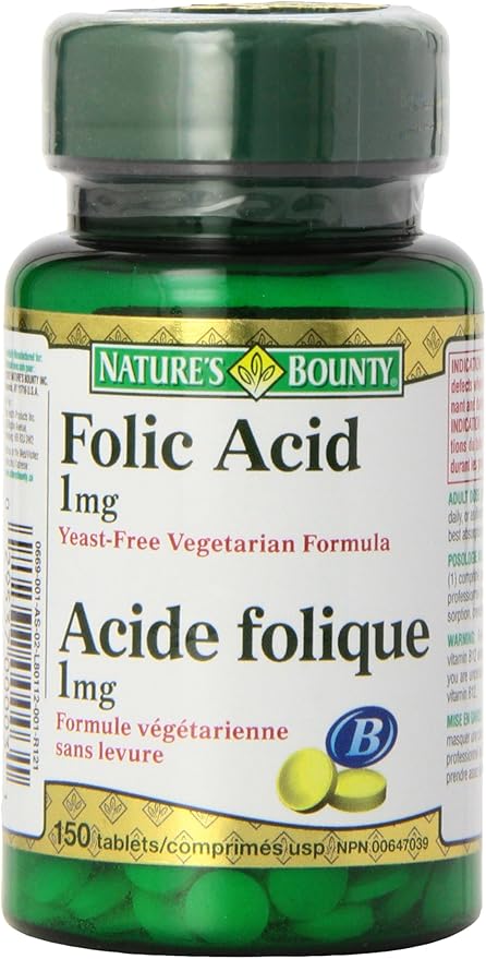 Nature's Bounty Folic Acid 1 mg 150 Tablets (Packaging May Vary)