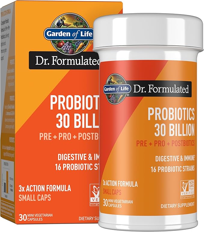Garden of Life Dr Formulated Once Daily 3-in-1 Complete Probiotics, Prebiotics & Postbiotics - PRE + PRO + POSTBIOTIC Supplement for Adults’ Digestive & Immune Health, 30 Billion CFU, 30 Day Supply