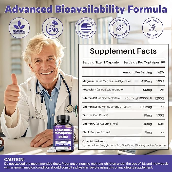 High-Potency Vitamin D3 10000IU K2 (MK-7) Potassium Magnesium Supplement - Advanced Synergistic Complex for Bone, Immune Health, Mood Balance & Energy Support