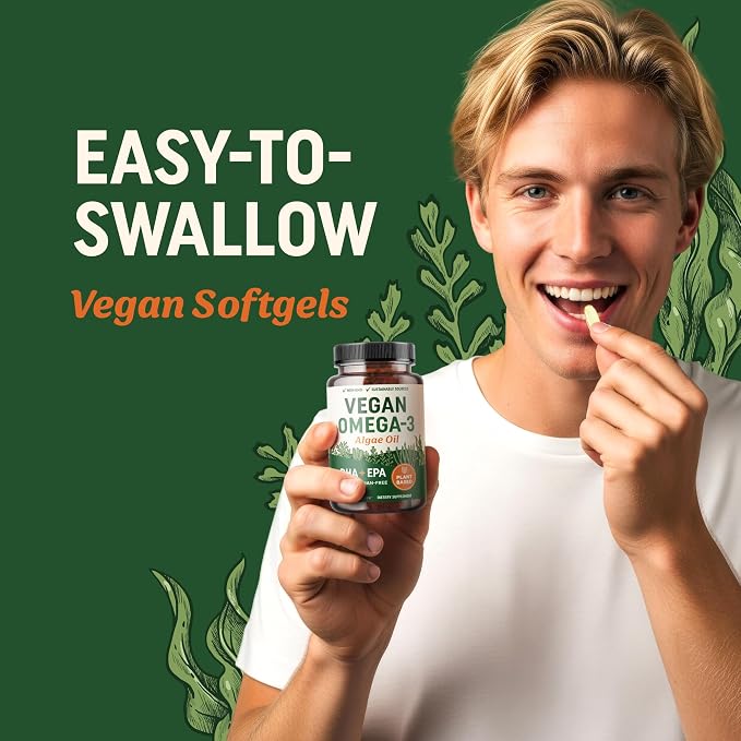 Vegan Omega 3 6 9 Algae Oil | Plant Based DHA EPA | Sustainably Sourced, No Carrageenan | Heart, Brain & Eye Health Support | Fish Oil Alternative | Omega 3 Fatty Acid Supplements | 120 Softgels