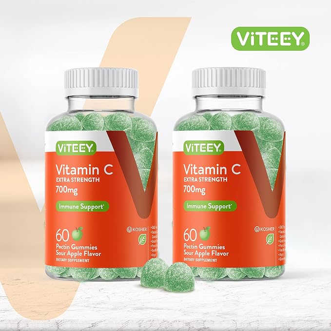 Viteey Chewable Vitamin C Gummies for Adults - 700mg Extra Strength Immune Support Supplement - Vegan, Gluten Free - 120 Count