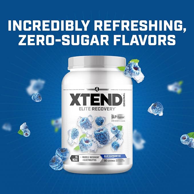 Xtend Original BCAA Powder, 7g BCAAs and 2.5g L-Glutamine for Muscle Recovery Hydration and Lean Muscle, Sugar Free Intra and Post Workout Drink with Electrolytes, Blue Raspberry Ice, 90 Servings
