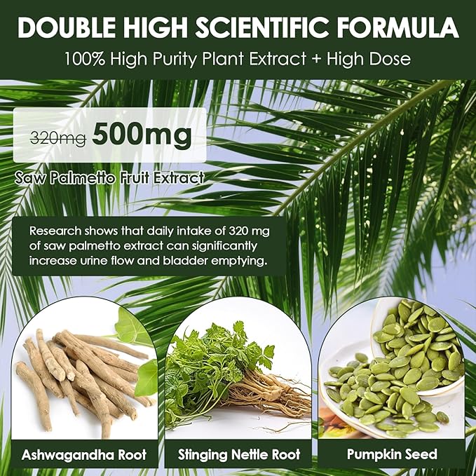 Totaria 2Pack Organic Saw Palmetto - Prostate Health Supplements for Men with Ashwagandha Root, Stinging Nettle, Pumpkin Seed, Prostate Defend Propnietary Blend, DHT Blocker, 240 Count