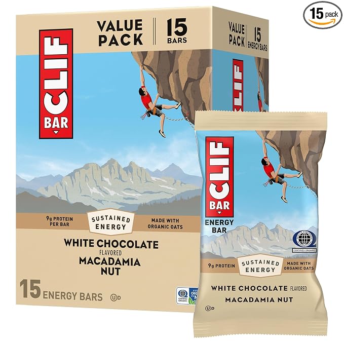 CLIF BAR - Energy Protein Bars - White Chocolate Macadamia Nut - Made with Organic Oats - Energy Bars - Non-GMO - (15 Pack)