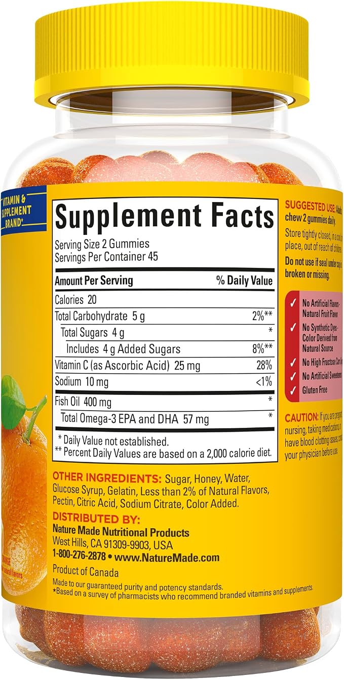 Nature Made Fish Oil Omega 3 Gummies,Omega 3 Fish Oil Supplements,Healthy Heart Support,90 Gummies,45 Day Supply,(Pack of 2)