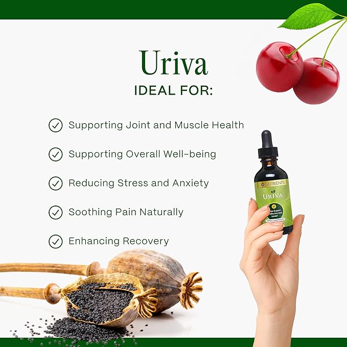 Go Nutrients Uriva - Advanced Uric Acid Flush Cleanse with Tart Cherry Extract Celery Seed, Turmeric & More - High Absorption Liquid Drops Supplement for Joints and Kidney 2.0 oz. | 48 Servings