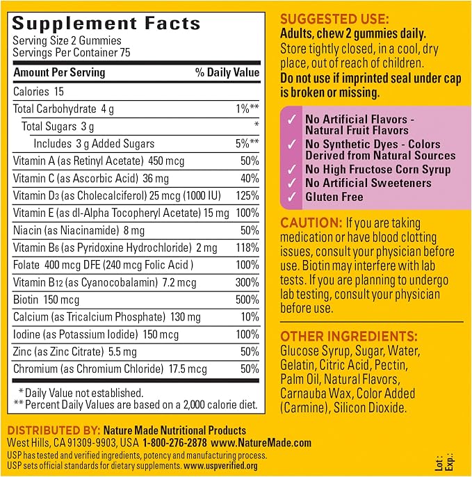 Nature Made Multivitamin for Women,Womens Gummy Multivitamins for Daily Nutritional Support,150 Multi Vitamin Gummies,75 Day Supply,(Pack of 2)