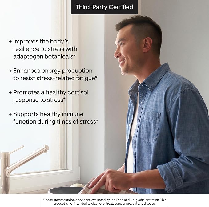 THORNE - Stress Balance - Adrenal Support Supplement with B Vitamins, Vitamin C, Ashwagandha, Ginseng & Zinc* - Third-Party Certified - Gluten, Dairy & Soy-Free - 60 Capsules