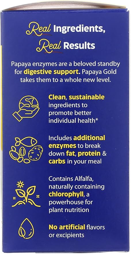 Enzymedica Papaya Gold, Advanced Digestive Enzymes with Natural Organic Papaya & Chlorophyll for Comprehensive Digestion Support, High Potency Bromelain & Papain, Vegan, Mint, 60 Chewable Tablets