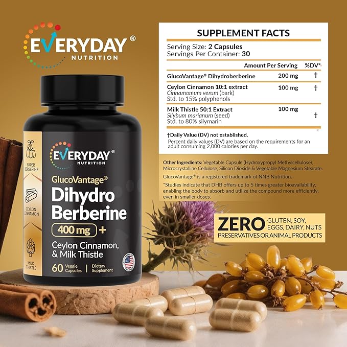 Dihydroberberine with Ceylon Cinnamon & Milk Thistle – 5X More Bioavailable Berberine for Blood Sugar, Metabolism, Digestive & Immune Support – 60 Vegan Capsules