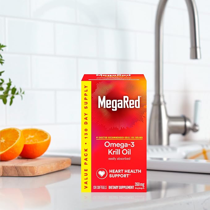 MegaRed - Omega-3 Krill Oil 350mg Softgels (130 Count in A Bottle), EPA & DHA Omega-3 Fatty Acids with No Fishy Aftertaste Unlike Fish Oil, Contains Antioxidant Astaxanthin