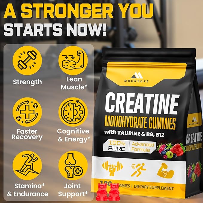 (180 Count) Creatine Monohydrate Gummies for Men & Women - Creatine Pre Workout Gummies for Muscle Builder, Muscle Strength, Recovery, Endurance, Energy, Creatine for Women & Men, Vegan, Mixed Berry