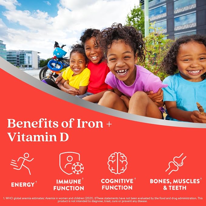 Active Iron Supplement 7mg + Vitamin D for Kids, Clinically Proven Better Absorption, Increase Iron & Energy Levels, Gentle & Non-Constipating, Supports Growth & Immune Health, 30 Blackcurrant Chews