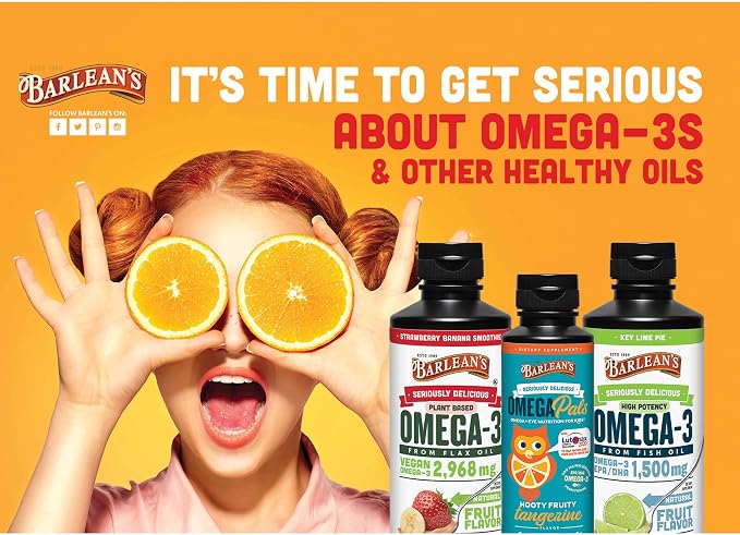 Barlean's Omega 3 Fish Oil Liquid Supplement for Men and Women, 1080mg of EPA and DHA Fatty Acid, Promotes Brain & Heart Health - Non-GMO, Lemon Crème, 8 oz
