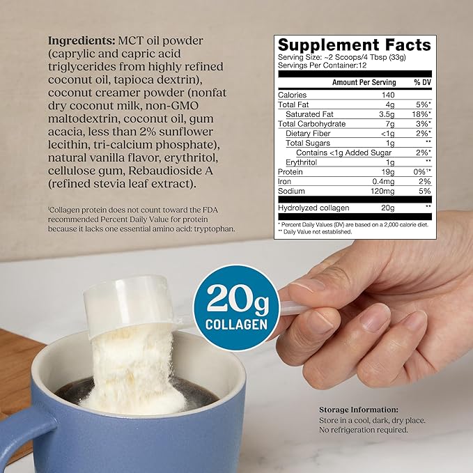Bulletproof Vanilla Collagen Peptides Powder with MCT Oil, 14.3 Ounces, Grass-Fed Collagen Protein for Skin, Bone and Joint Support, Pasture Raised, No Added Hormones