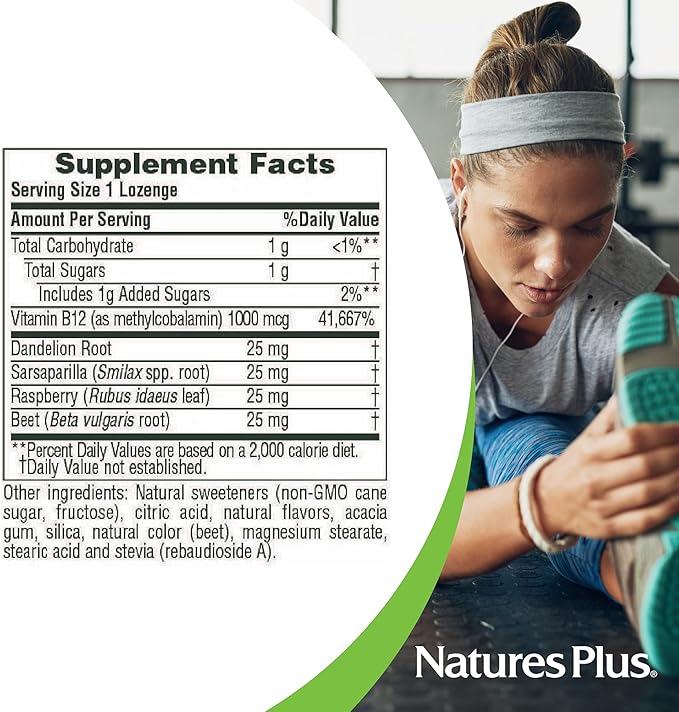 NaturesPlus Vitamin B12 1000 mcg - 30 Herbal Lozenges - Raspberry - Energy & Immune Health Support - Vegetarian, Gluten Free - 30 Servings