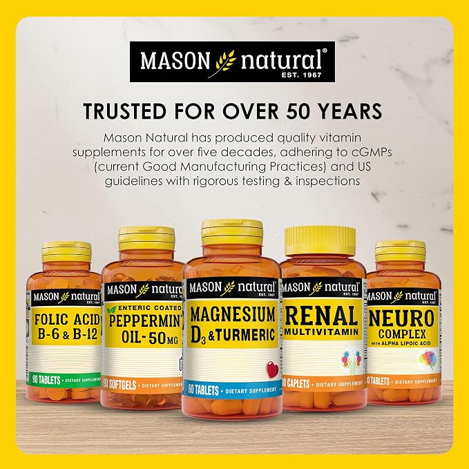 MASON NATURAL Mini Multivitamin with Iron & 12 Key Nutrients, 1 Year Supply | 12 essential nutrients plus iron, including vitamins A, C, D, E, B-complex, folate & calcium for daily support