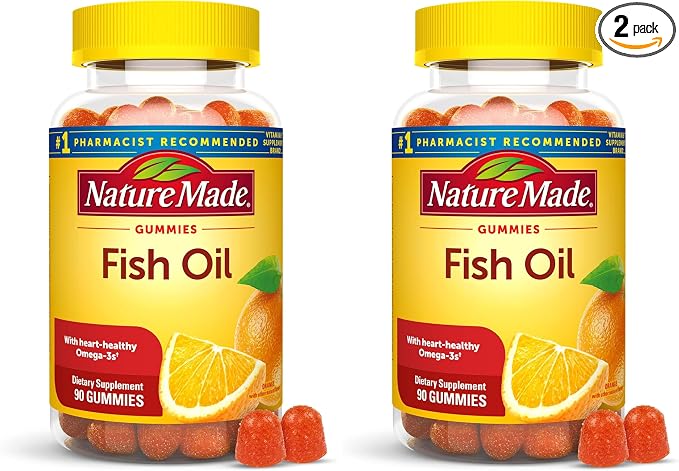 Nature Made Fish Oil Omega 3 Gummies,Omega 3 Fish Oil Supplements,Healthy Heart Support,90 Gummies,45 Day Supply,(Pack of 2)