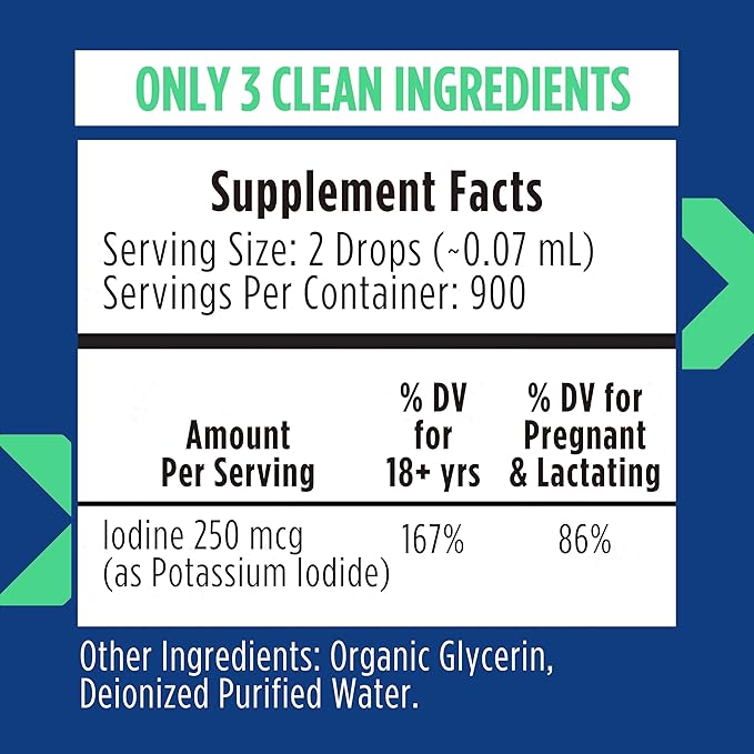 NOVEHA Organic Iodine Drops - Potassium Iodide Liquid - Iodine Supplements for Thyroid & Metabolism Support, 250 mcg per Serving, USDA Organic, Vegan, Non-GMO, Gluten-Free | 30-Month Supply - 2 Fl Oz