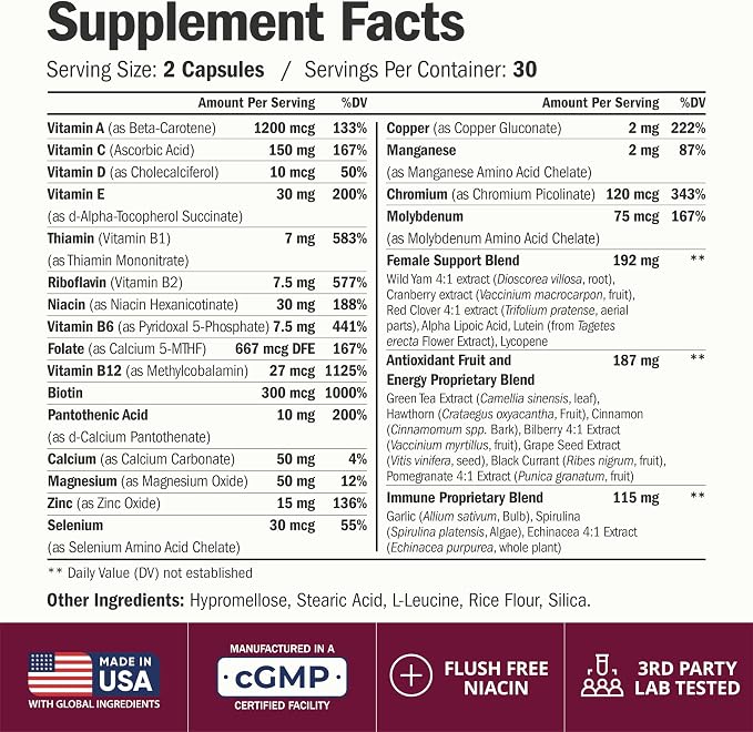 Multivitamin for Women with Methylated Vitamins and Chelated Minerals for Energy, Focus and Immune Health – Premium Daily Womens Multivitamins & Multiminerals – 60 Capsules