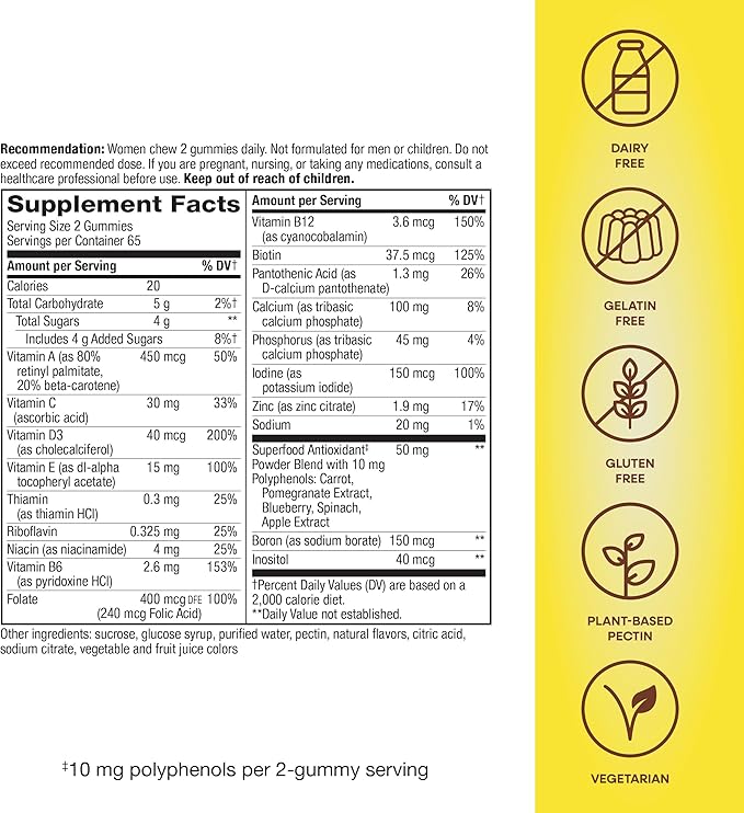 Nature's Way Alive! Women's Daily Gummy Multivitamins, 16 Vitamins & Minerals, Energy Metabolism*, Hair Skin & Nails*, Vegetarian, Mixed Berry Flavored, 130 Gummies (Packaging May Vary)