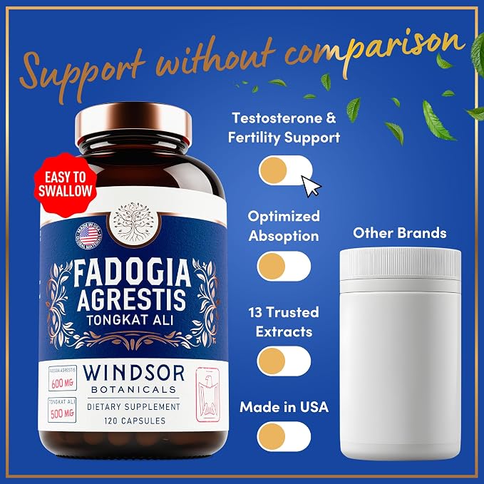Fadogia Agrestis and Tongkat Ali Supplement - Fadogia Agrestis 600mg, 500mg Longjack Tongkat Ali for Men, Maca Root, Fenugreek, Ashwagandha, Saw Palmetto to Support Energy, Stamina, Vitality - 120Caps
