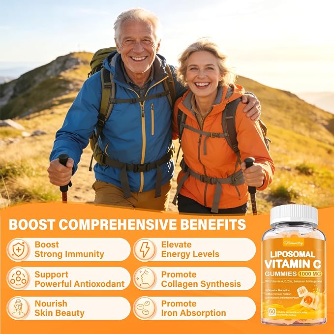Liposomal Vitamin C Gummies 1000mg for Adults: Vitamin C Chewable Gummy with Zinc, Elderberry, Vitamins A & E