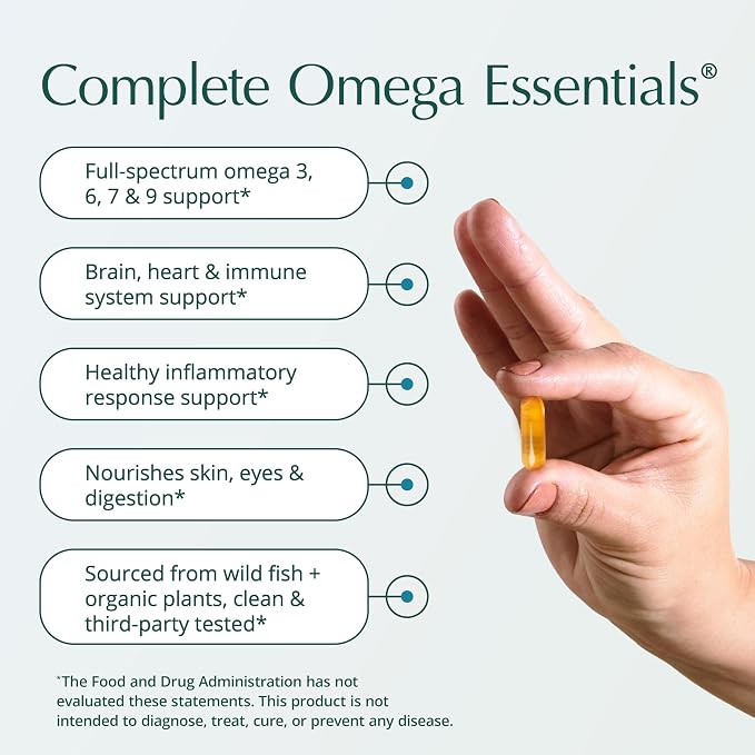 Natura Health Products Complete Omega Essentials Supplement - Balanced Blend of Omega 3, 6, 7, & 9 Fatty Acids - Featuring Fish Oil Concentrate, Borage Seed Oil, Sea Buckthorn Berry (120 softgels)