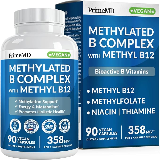Methylated B Complex with Methylfolate and B12 Methylcobalamin 1000 mcg - Methylated Multivitamin for Energy, Brain Function, and Wellness - Vitamin B Complex for Men & Women (90 Servings) (Pack of 1)