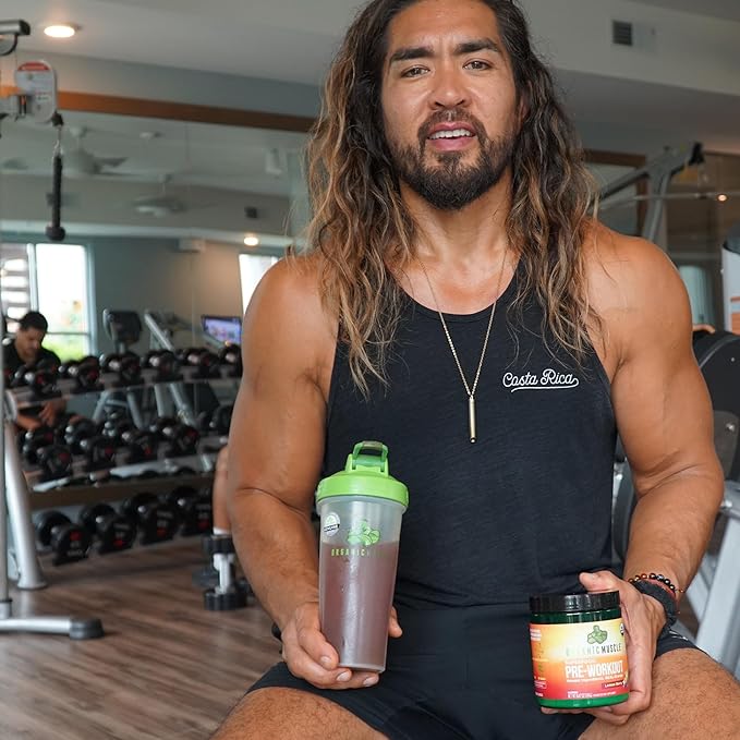 Organic Muscle Organic Pre Workout Powder, Strawberry Mango — USDA Organic Superfood Blend | Maca, Beet Root, Cordyceps, Rhodiola | 150mg Natural Caffeine, Vegan, No Jitters, 20 Servings