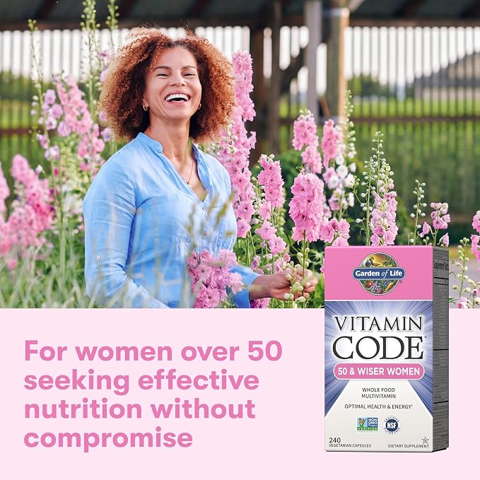 Garden of Life Vitamin Code Multivitamin for Women 50 & Over, 240 Capsules, for Women 50 Plus with B Vitamins, Vitamins A, C, D3, E & K, CoQ10, Probiotics & Enzymes