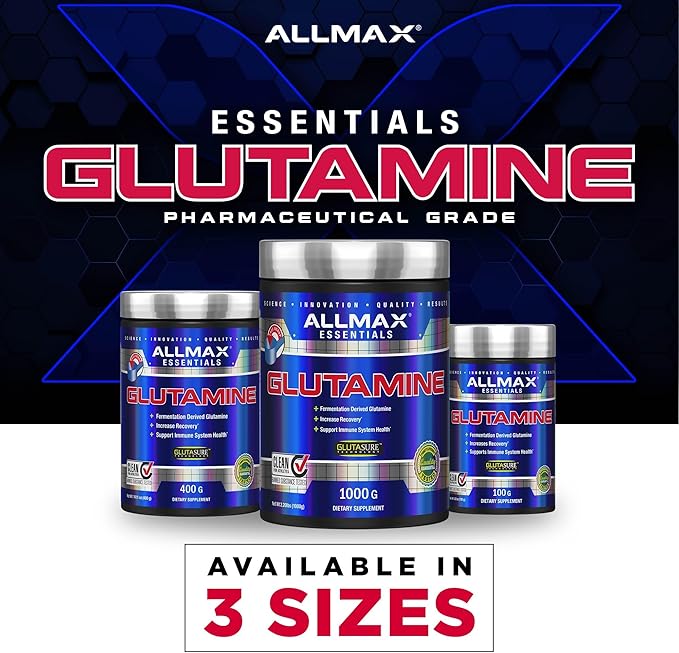 ALLMAX L Glutamine Powder 100g, Fermented L-Glutamine Powder Pure, Unflavored Glutamine Supplement for Gut Health, Recovery & Immune Support, Vegan, Gluten Free