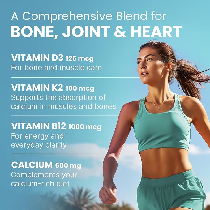 4-in-1 Calcium Supplements for Women and Men - Calcium with Vitamin D3 K2 5000 IU Supplement, 601mg per Serving for Heart, Bones & Body Defenses - Gluten-Free, Vegan-Friendly (240 ct)