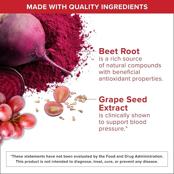 Qunol Blood Pressure Support, 3 in 1 Beets + CoQ10 + Grape Seed Extract, Beet Root Capsules that Supports Healthy Blood Circulation & Heart Healthy Energy, 60 Count (Pack of 2)