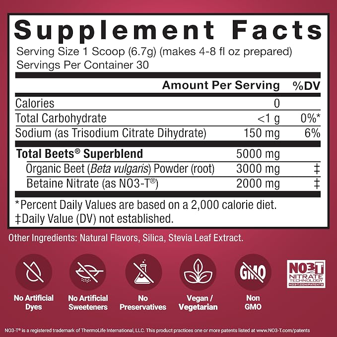 Force Factor Total Beets Superfood Beet Root Powder 2-Pack, Nitrates to Support Circulation, Blood Flow, Nitric Oxide, Energy, Endurance, Stamina, Cardiovascular Heart Health Supplement, 60 Servings