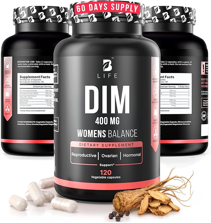DIM Supplement 400 mg with Myo & D-Chiro Inositol, Dong Quai – Hormone Balance for Women – Fertility Supplements – Inositol Supplement - 120 Caps