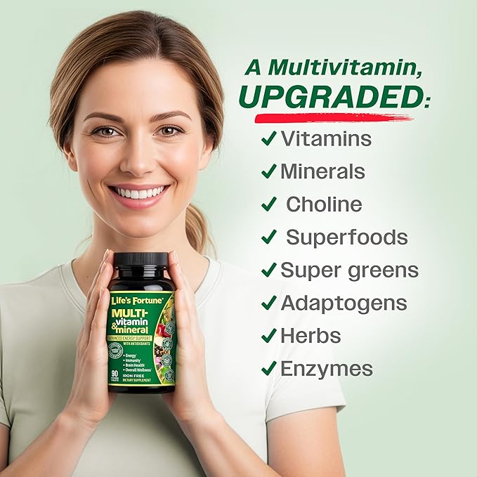 Life's Fortune Whole Food Multivitamin & Mineral Supplement for Men & Women – Energy Support Vitamins for Immune, Brain & Metabolism Support – Iron Free, 90 Vegetarian Tablets