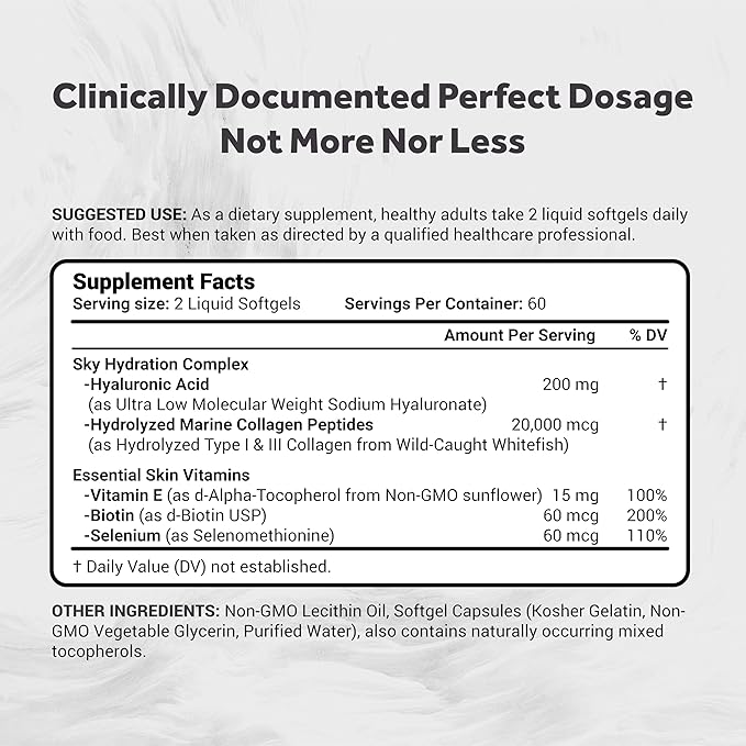 Naturalis Hyaluronic Acid 200mg, 10x Better Absorption Ultra Low Molecular Weight with Collagen, Biotin, Selenium & Vitamin E | Hair, Skin, Nails & Joint Supplements | 120 Softgels