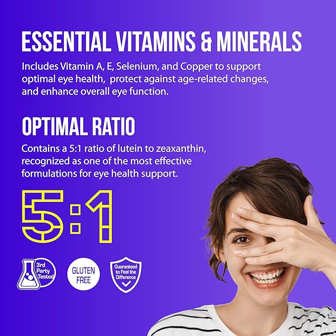 NANOWELL EyeCare Anthocyanins 100 - Eye Health Supplement with Bilberry, Zeaxanthin, Lutein, Anthocyanins, Vitamin A, E, Selenium & Copper - 60 Softgels, 60 Day Supply