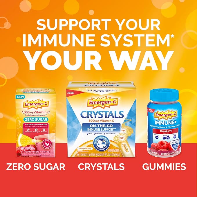Emergen-C 1000mg Vitamin C Immune Support Powder Pink Lemonade 30CT includes Zinc, Manganese, 7 B Vitamins and Electrolytes for Back to School Essentials