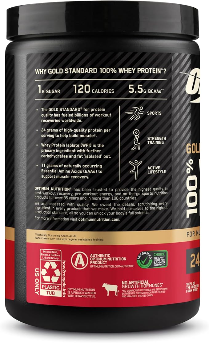 Optimum Nutrition Gold Standard 100% Whey Protein Powder, Vanilla Ice Cream, 0.68 Pound (Pack of 1)