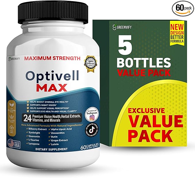 Optivell MAX Eye Health Supplement, 24 Premium Vision Vitamins & Minerals, 60 Capsules, 30 Day Supply (5)