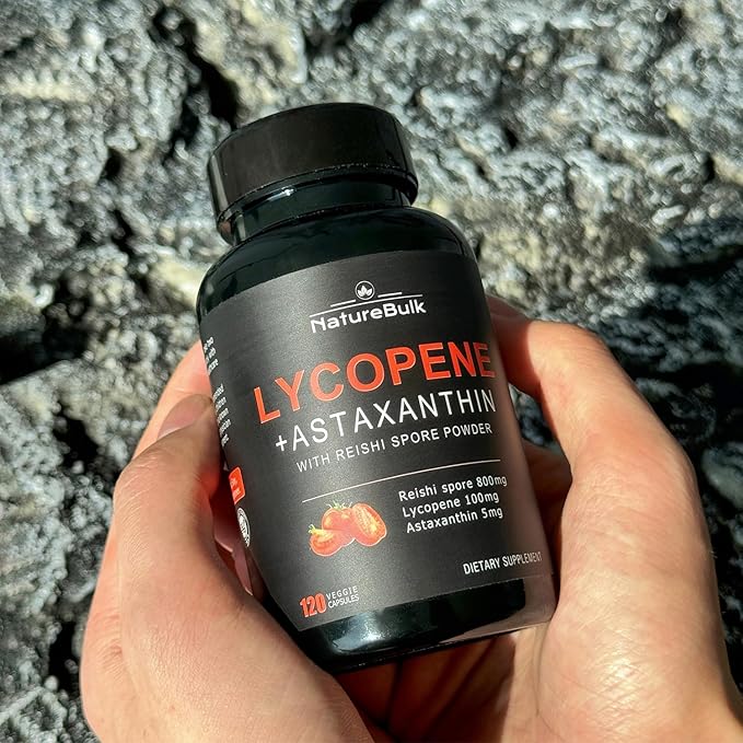 Lycopene 100mg + Astaxanthin 5mg with Reishi Spore, Supplement for Skin Health and Immune Support, 100% Natural Astaxanthin from MicroAlgae and Natural Tomato Extract, 120 Veggie Capsules