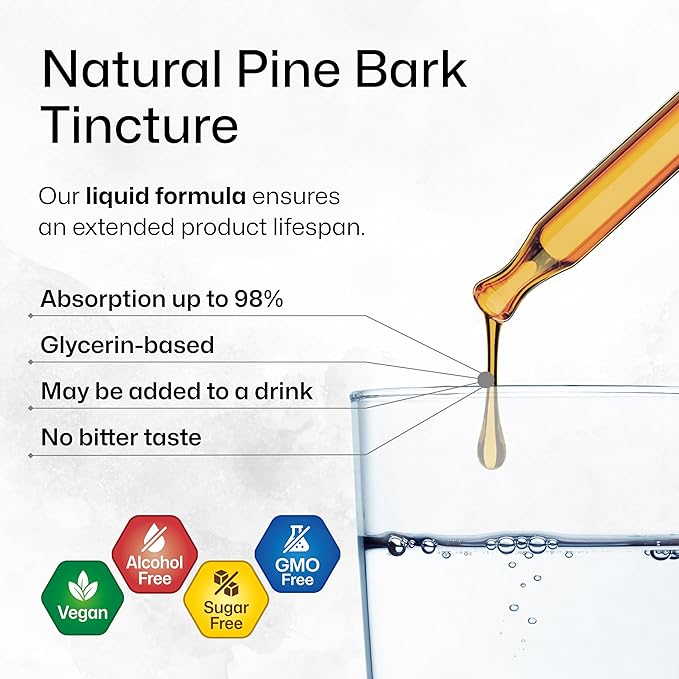 BIO KRAUTER® Pine Bark Extract for Circulatory & Antioxidant Support - Vegan French Maritime Pine Bark Herbal Supplements - Natural Antioxidants & Skin Support - 400 mg per Serving, 4 Fl. Oz.