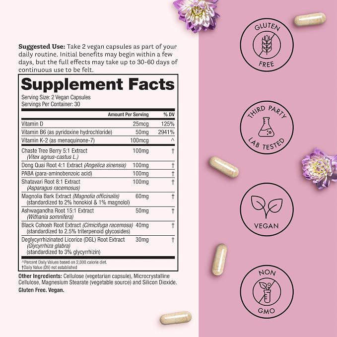Winged Wellness Hot Momma Menopause Supplements for Women - Hormone-Free Menopause Relief Support for Hot Flashes & Night Sweats with Chaste Tree Berry, Multivitamins & Shatavari - 60 Vegan Capsules